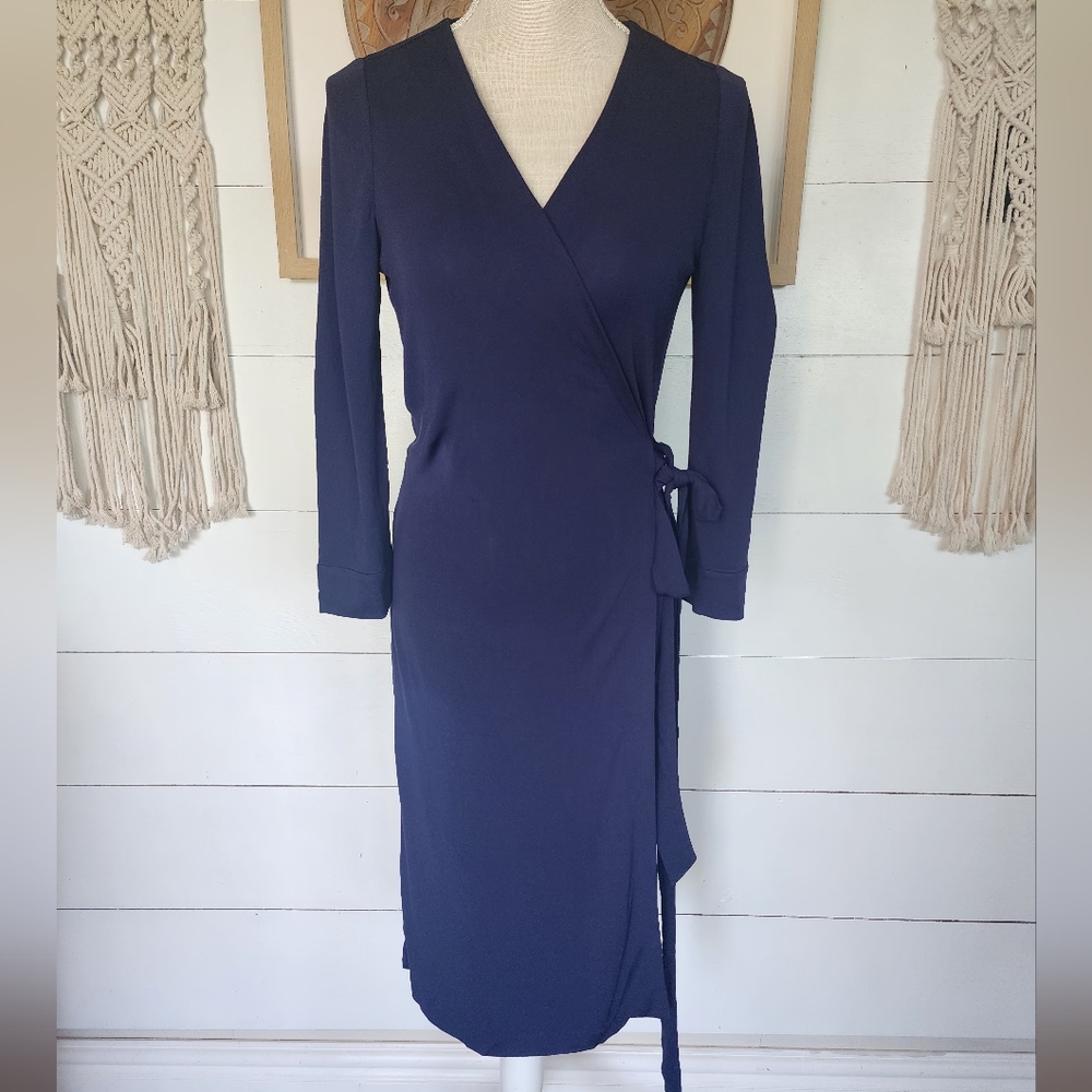 DIANE VON FURSTENBERG New Julian Two Matte Jersey Wrap Dress Midnight Bl…